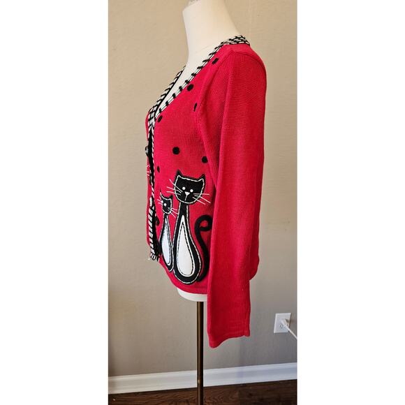 Vintage Timberlea Ramie Oversize Button Knit Cat Cardigan Sweater Women Sz S Red - Picture 4 of 8